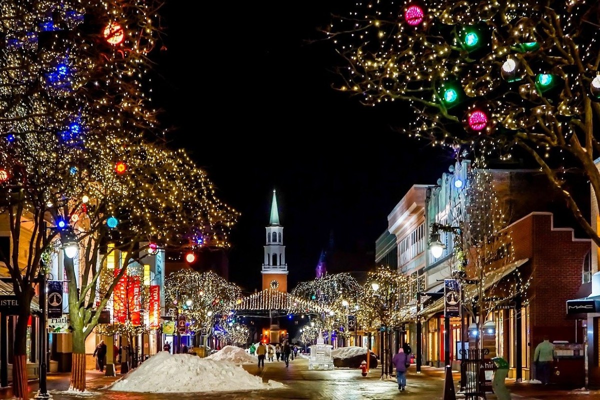 City street with holiday decorations