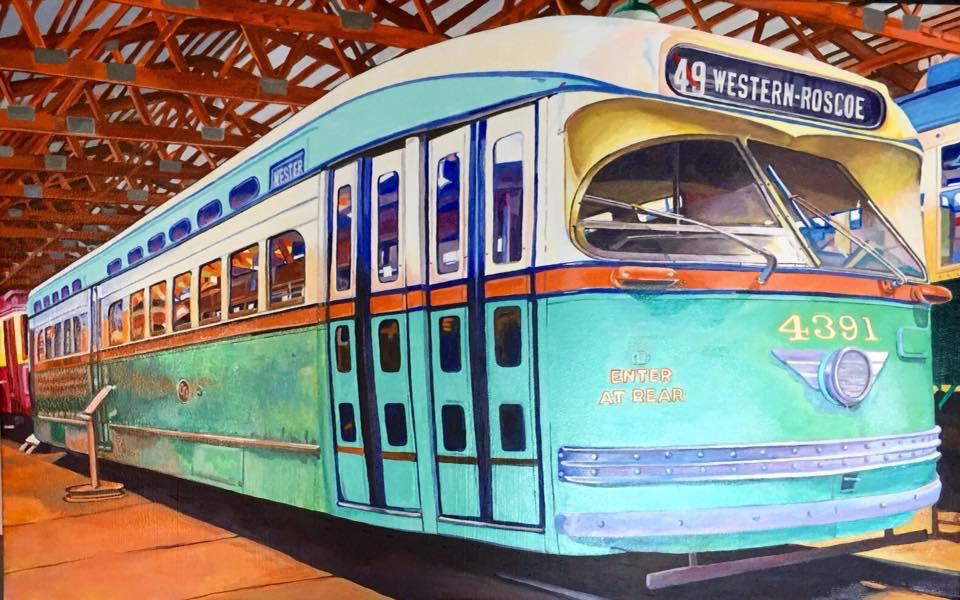 1945 CTA Streetcar 40 x 24 acrylic canvas