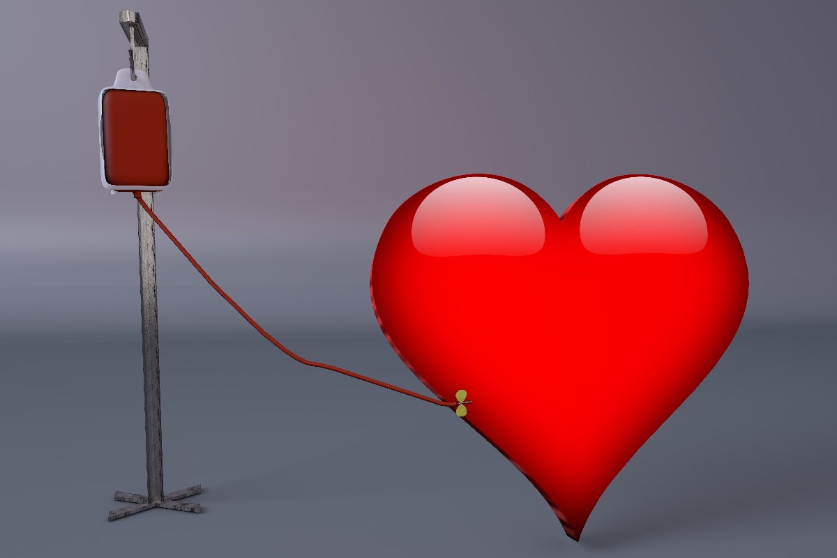 A heart connected to a blood donation machine