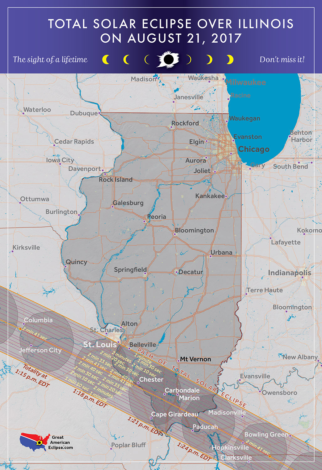 Eclipse path over Illinois